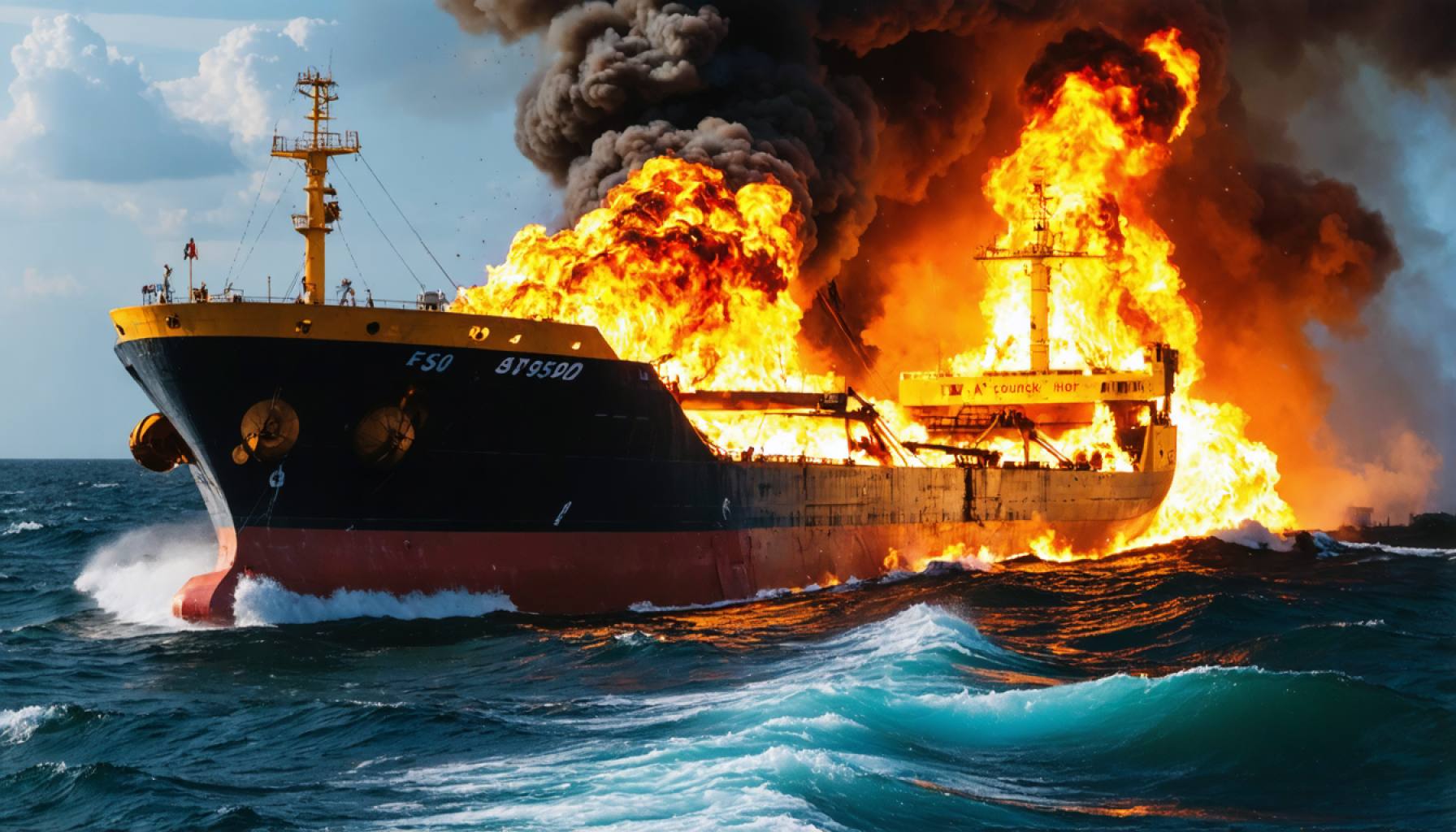 A Fiery Collision at Sea: Fuel Tanker Ablaze and Environmental Impact Feared
